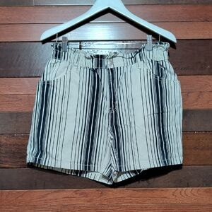 Time and Tru Vertical Stripe High-Waist Shorts - Navy Blue & White